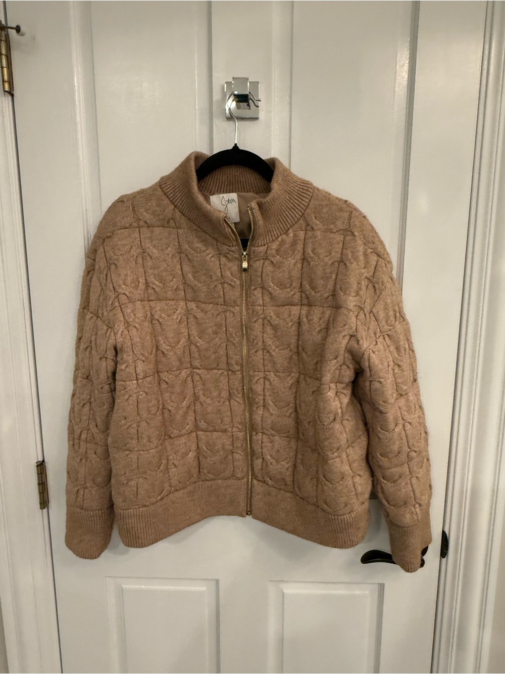 Joie Tan Quilted Knit Bomber Jacket